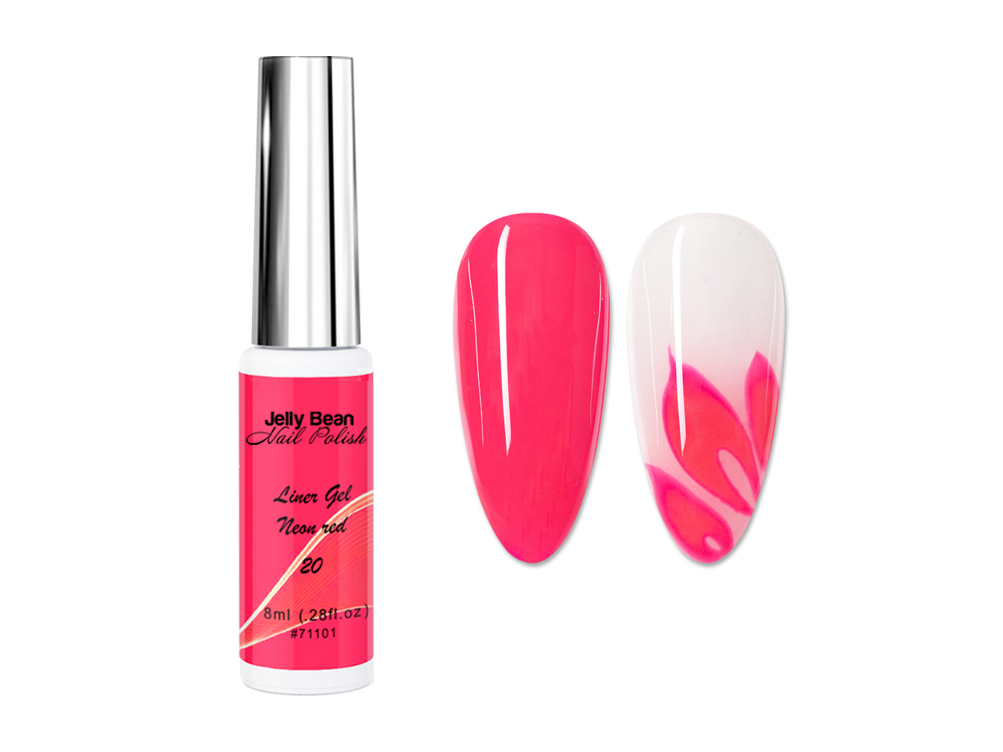 Jelly Bean Nail Polish gel liner Fel Rood - nail art line gel Neon Red (#20) - UV gellak liner 8ml - Afbeelding 1 van 1